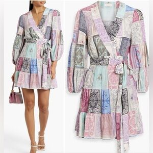 Zimmermann Zodiac Crepe de Chine Mini Wrap Dress, Size: AU 1 (US 6)
